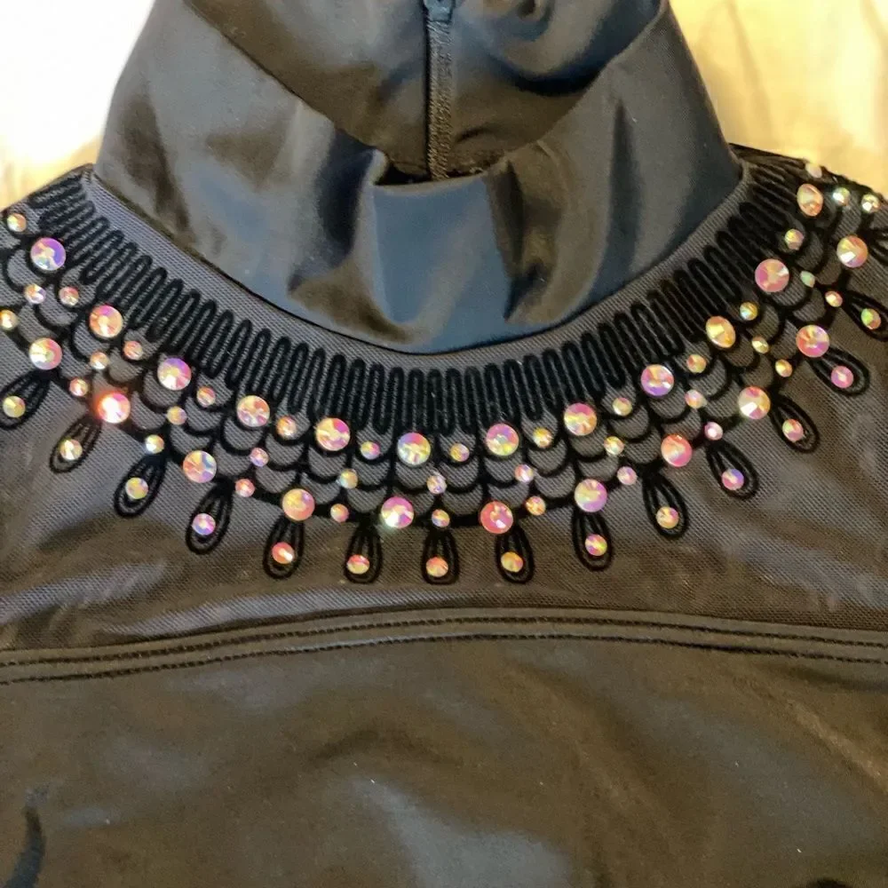 Weissman solo custom dance costume black Flocked Mock Neck Leotard MT11221 LC